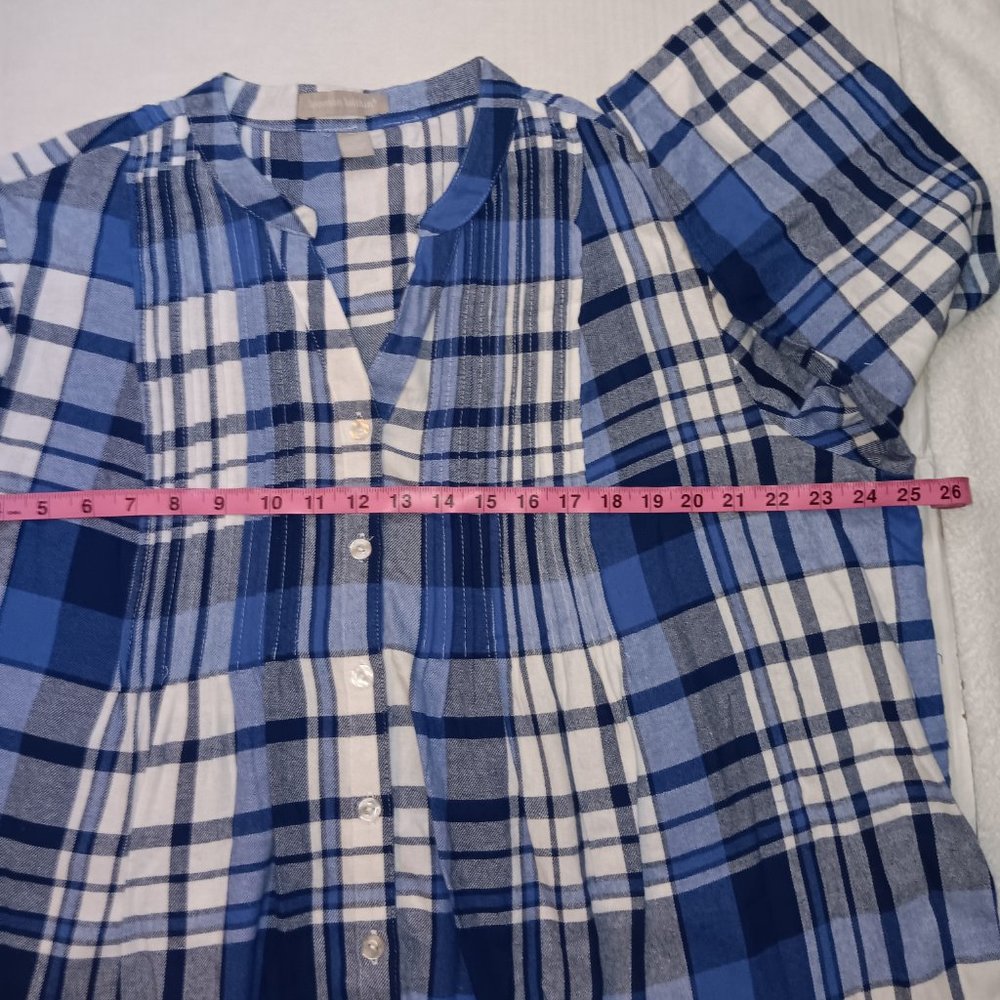 WOMAN WITHIN PINTUCKED FLANNEL PLAID PRINT BUTTON DOWN SHIRT - Picture 5 of 10